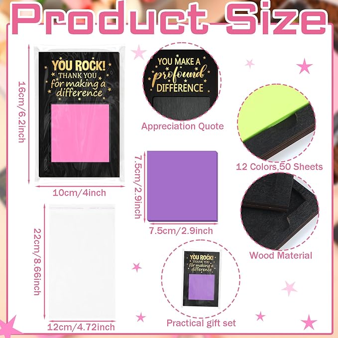 Motipuns 72 Pcs Nurse Appreciation Week 2026 Gifts Inspirational Sticky Note Pad Holder Office Mother's Day Thank You Gifts Team Work Sticky Notes OPP Bag for Teacher Volunteer Coworker Staff SLP