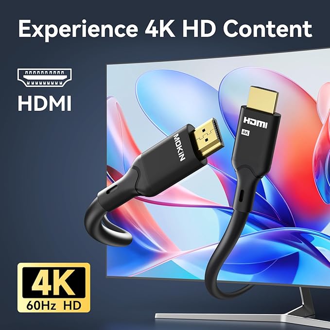 MOKiN HDMI Cable, 3.94ft, 4K@60Hz, High-Speed 4K HDMI 2.0 Cord (18Gbps), 2160p, 48 bit, Compatible with TV/PS7/Xbox/Roku