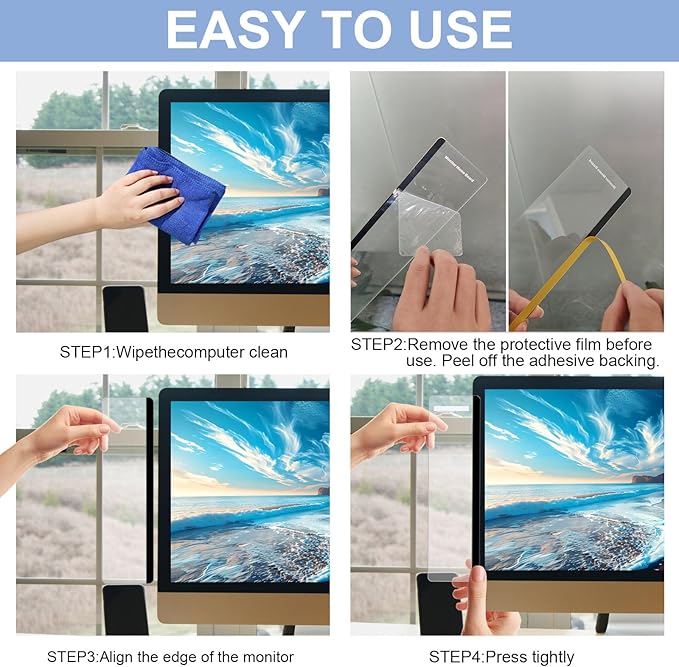 2PCS Computer Monitor Memo Board, 11" x 3.1"Clear Acrylic Office Desk Accessories, Computer Monitor Side Note Holder, Message Board for Sticky Notes, Reminders & Memos