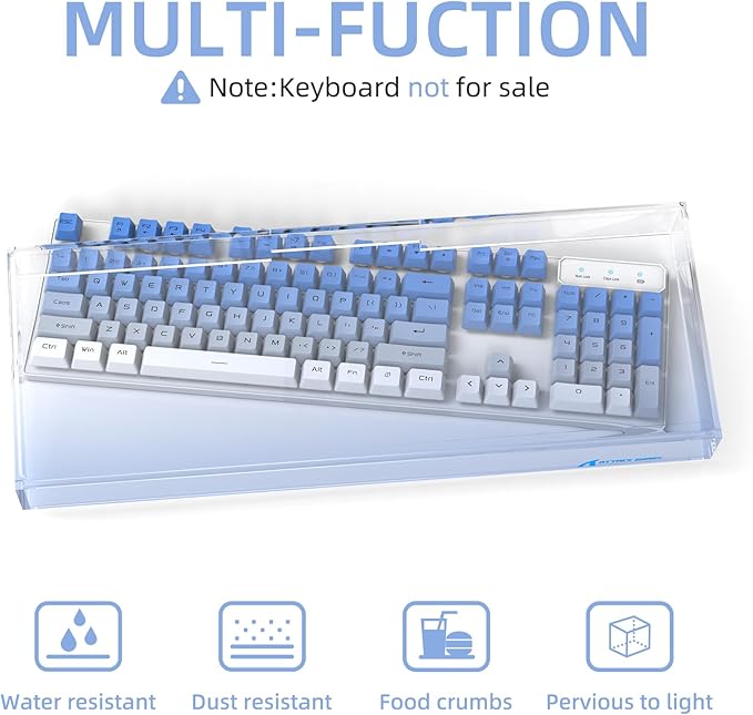 Attack Shark KC04 Acrylic Clear Transparent Keyboard Cover(17.4 * 6.5 * 1.9 inch) with Dustproof Waterproof Anti-hit Anti-cat Protective Case for Standard 104 Key Mechanical Gaming Keyboard Blue