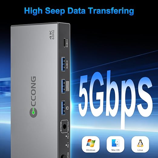 USB C HDMI KVM Switch 1 Monitors 2 Computers,4K@60Hz KVM Switch 2 Port for 1 Laptop 1 Desktop Share 1 Monitor Keyboard Mouse Printer and 100W PD Charging for Laptop,Wired Remote 2 USB Cable Included