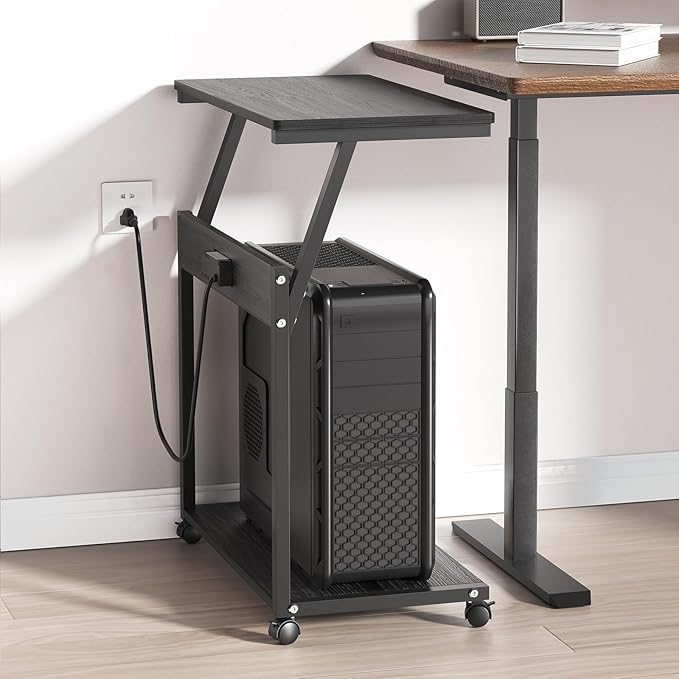 FANXIYQ Computer Tower Stand with 360° Locking Casters, 5 Height Adjustable Mobile CPU Cart, Under Desk PC Holder for Gaming Desktop, Home Office Organization, Black
