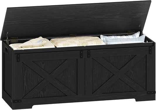 Hzuaneri 47.2" Storage Chest, Large Storage Trunk with 2 Hinges, Farmhouse Wooden Box Bench, Lift-Top Organizer Chest, Entryway Trunk for Bedroom, Living Room, Black SB12104X