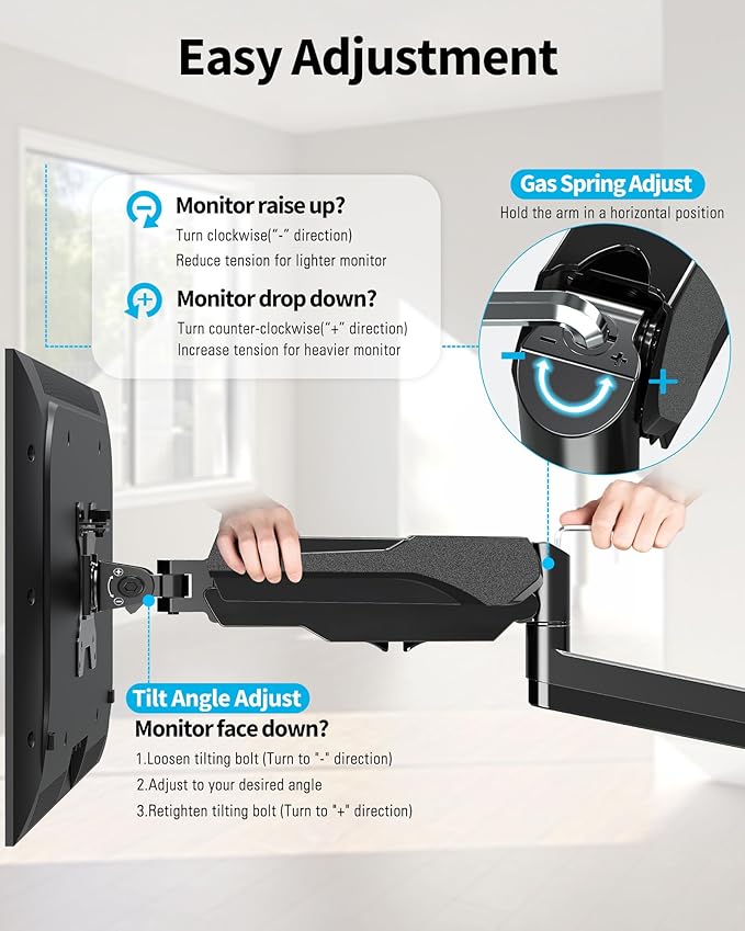 MOUNTUP Monitor Wall Mount for 17-32 Inch Computer Screen, Wall Mounted Arm Support 4.4-17.6lbs Display, Computer Monitor Arm, VESA Bracket for VESA 75x75mm and 100x100mm, Black (Pack of 2)
