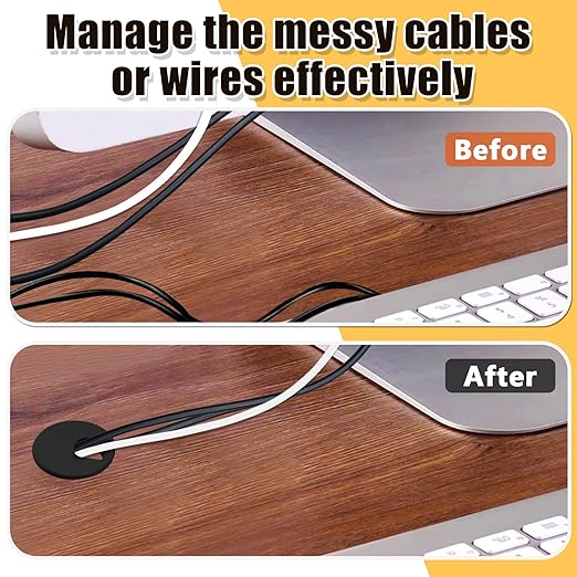 2 Inch/50mm Black Desk Grommet, Plastic Cable Hole Cover Computer Table Cord Wire Organizer, Desktop Cord Management for Home Office/TV Stands Tabletops (2 Pack)