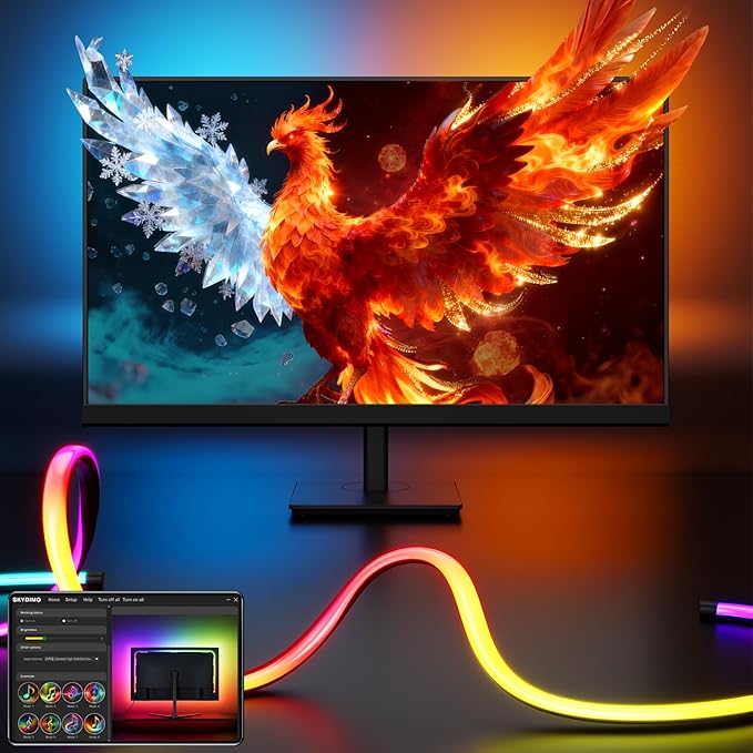 Soleil X6 LED Monitor Backlight for PC & Mac, Strip Light Sync to 24″-34″ Screens, Ambient Lighting for Games/Movies/Music, Dual USB Ports, Software Control with Built-in AI Function (For 32″ Monitor)