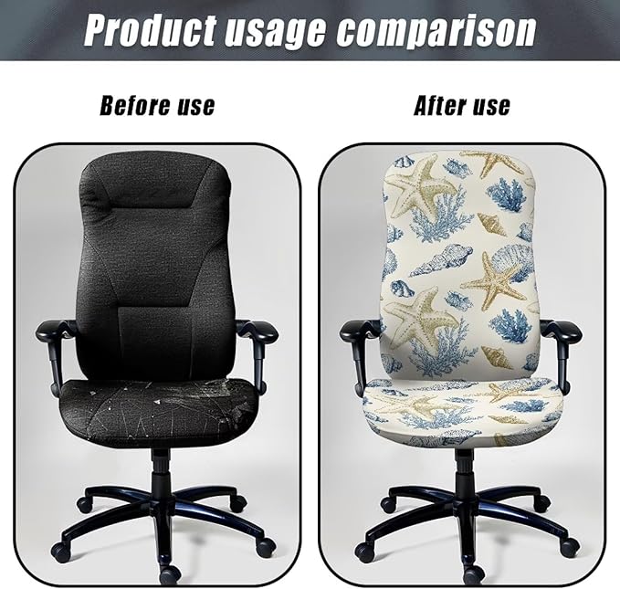 Talayituse Starfish Conch Coral Print Office Chair Covers, Stretch Computer Chair Cover, Universal Boss Chair Covers Modern Simplism Style High Back Chair Slipcover, Large