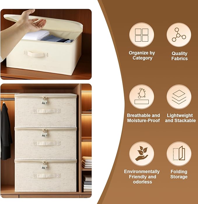 Lockable Bag Storage Organizer, Lockable Storage Box, Organizer Bag Bins Case, Foldable Fabric Box with Handles, Storage Box with Lid for Clothes, Clothes Storage (16 x 12 x 8 inches)
