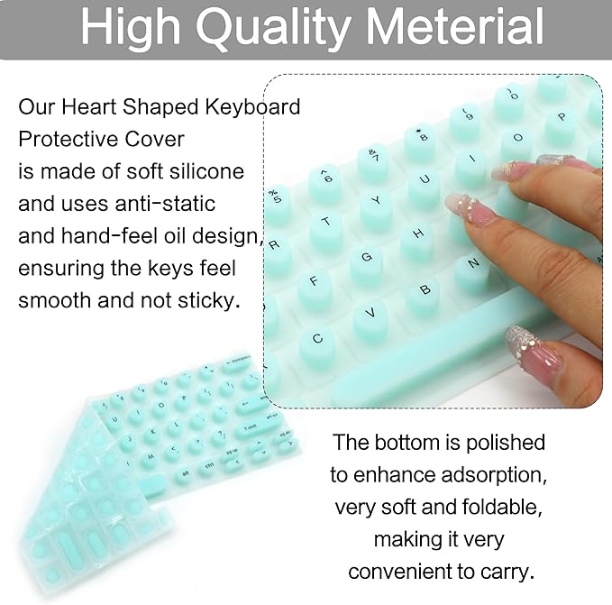 Raised Keyboard Cover for Long Nails, Heart Shaped Keyboard Protective Cover Nail Beauty Keyboard Compatible with HP EliteBook x360 G9 14" etc. (Green)