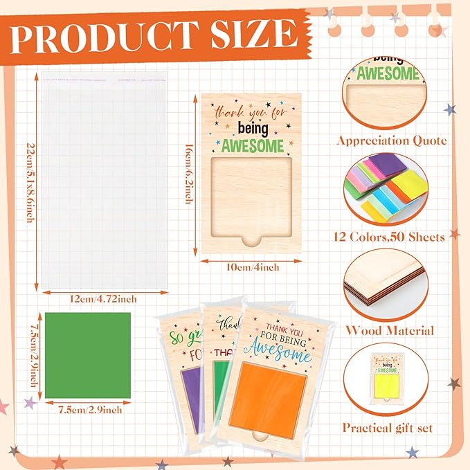 Motipuns 36 Pcs Teachers Appreciation Gift Bulk Inspirational Sticky Note Pad Holder Office Nurse Thank You Gift Team Work Sticky Notes OPP Bags for Employee Volunteer Coworker Staff SLP Ot Month