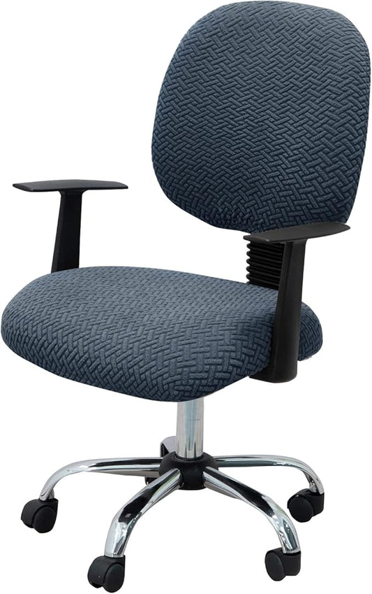 MIFXIN Stretch Computer Office Chair Covers 2 Piece Jacquard Elastic Slipcovers Furniture Protector for Rotating Computer Chairs, Only 1pcs Backrest Cover & 1pcs Seat Cover, NO Chair (Grey Blue)