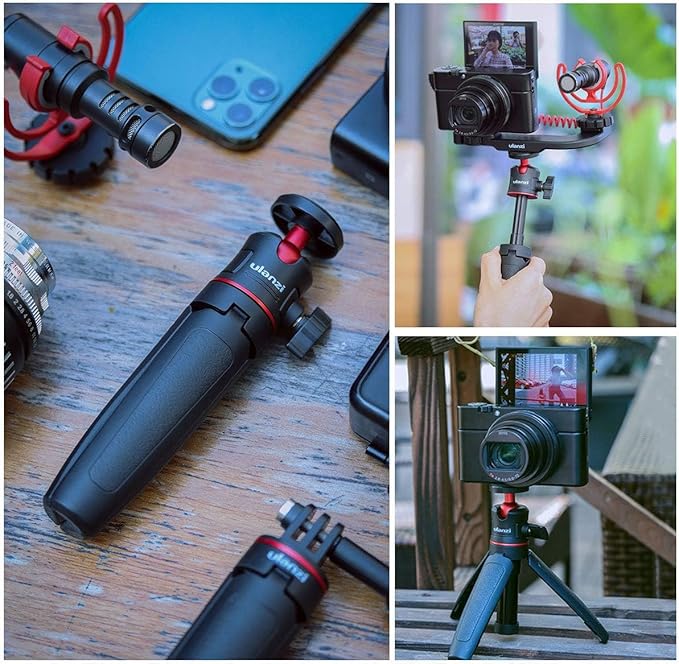MT-08 Black Mini Tripod for Camera, 1/4" Screw Universal Tripod Compatible with DJI OSMO Pocket 3/Pocket 4/Insta 360x5/OSMO 360/Xtra/Sony/Canon,Extendable Handheld Vlogging Video Filming Table Stand