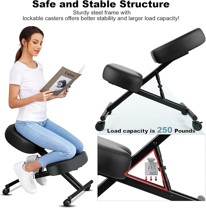 Ergonomic Kneeling Chair, Height Adjustable Office Chair with an Angled Seat and Casters for Home, Meditation Chair