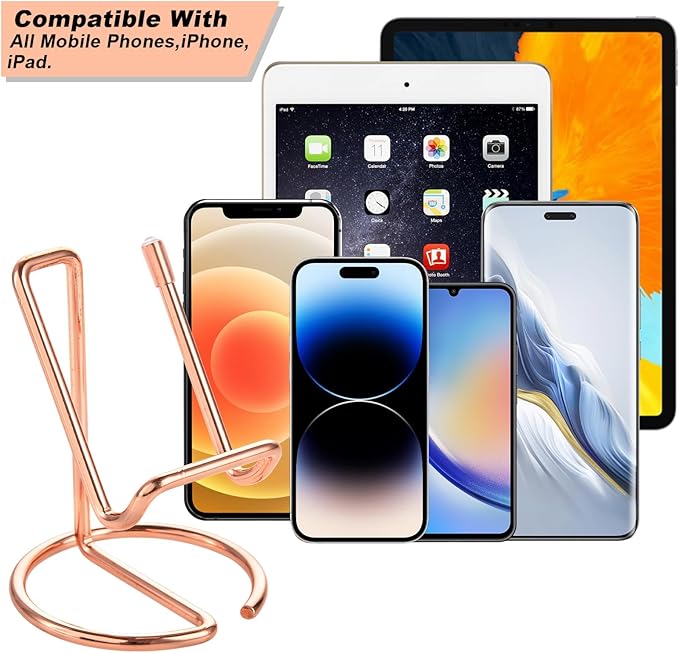 ROPOSY Cell Phone Stand for Desk, Cute Metal Rose Gold Cell Phone Stand Holder Desk Accessories, Compatible with All Mobile Phones, iPhone, iPad