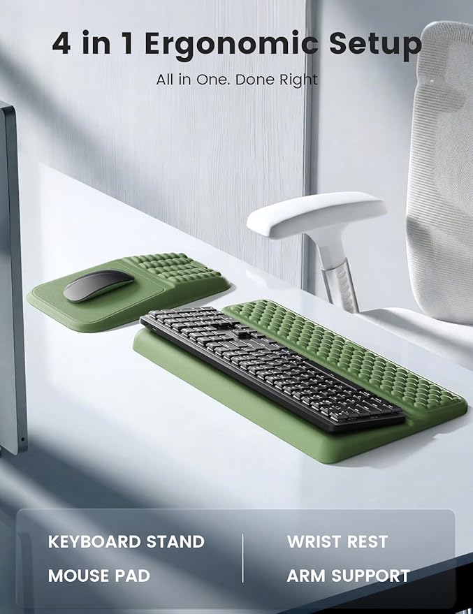 Vaydeer Keyboard Stand and Mouse Pad Set with Wrist Rest, Soft Memory Foam Wrist Support, Ergonomic Wrist Cushion for Desk, Relieves Carpal Tunnel Pain, Palm Hand Typing for Office, Home, Gaming