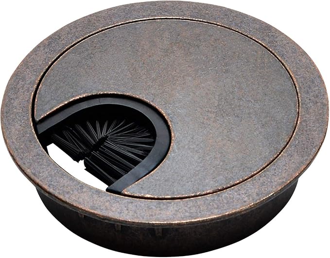 Antique Bronze Metal Cable Grommet | 2 Piece "Lock in" Feature with "Brush" Opening for Management of Office & Computer Desk Wires | 60mm (2 3/8") Hole Opening | 5 Pack