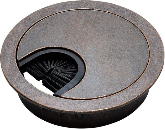 Antique Bronze Metal Cable Grommet | 2 Piece "Lock in" Feature with "Brush" Opening for Management of Office & Computer Desk Wires | 60mm (2 3/8") Hole Opening | 5 Pack