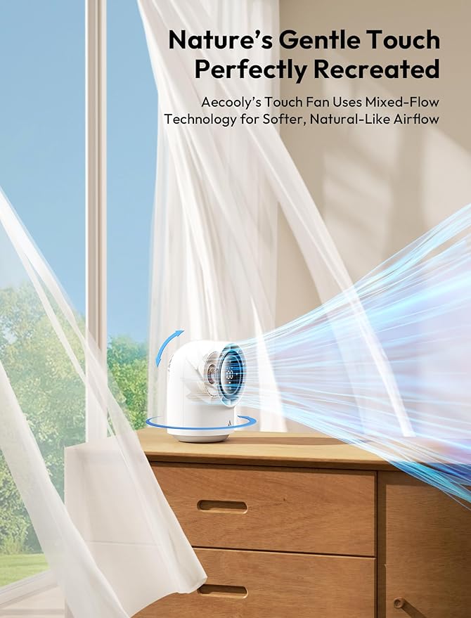 Aecooly Touch Control Desk Fan, 100 Speeds Quiet Bedroom Digital Display 8000mAh 3 Oscillation Angles Battery Powered Small Desktop Table Fan for Bedroom, Bedside, Office, Travel -White