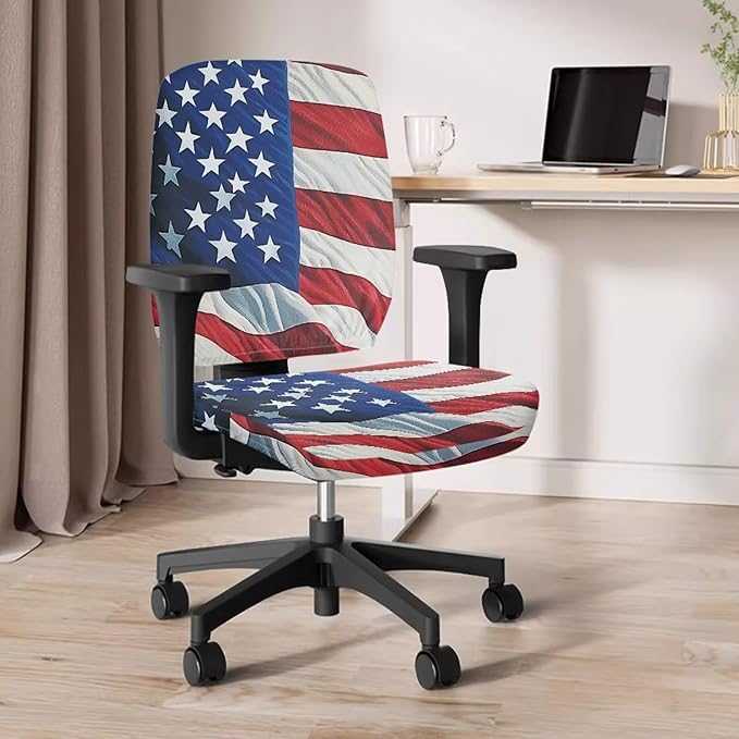 GLENLCWE Computer Office Chair Cover Protective American Flag Standard Size Easy to Install Seat Cushion Split Protectors Stretch Patriotic Decoration