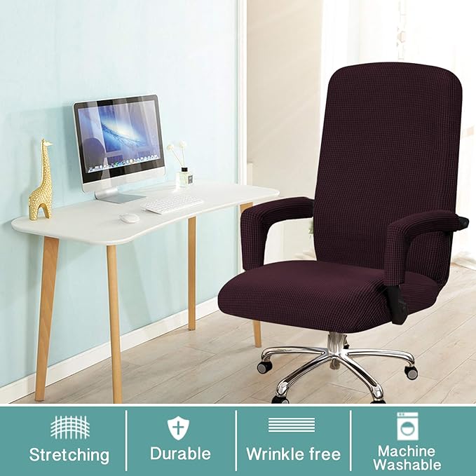 Turquoize Office Chair Cover - Stretch Computer Chair Cover with Arms, Universal Removable Rotating Slipcover for Dogs, Cats & Pets, Brown