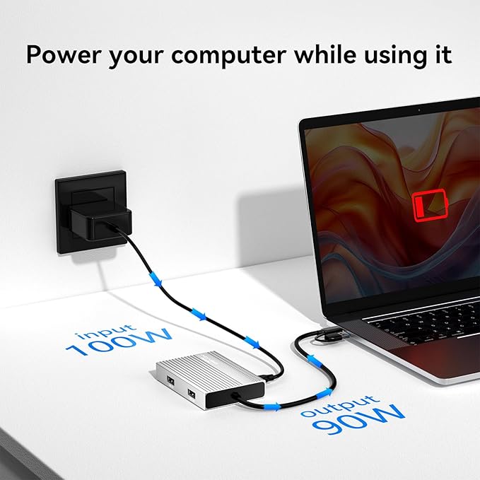 ACASIS USB C to Dual HDMI DisplayLink Adapter, 4K@60Hz, 2 HDMI & 3 USB-A Ports, 100W PD Charging, USB C DisplayLink Docking Station for Mac M1/M2/M3/Windows, USB A/C to Dual Monitor Adapter, Silver