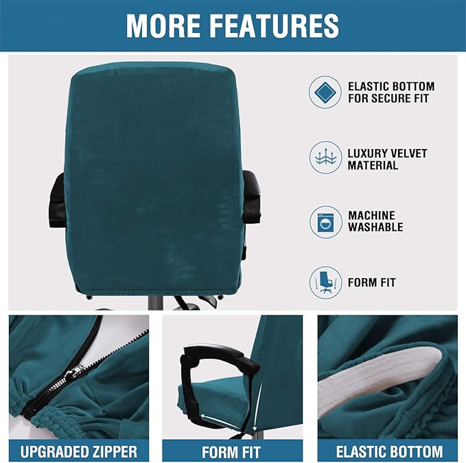 H.VERSAILTEX Velvet Home Office Chair Covers Stretchable Computer Desk Chair Covers Mid - High Back Universal Executive Boss Gaming Chair Covers Removable Machine Washable, Dark Teal