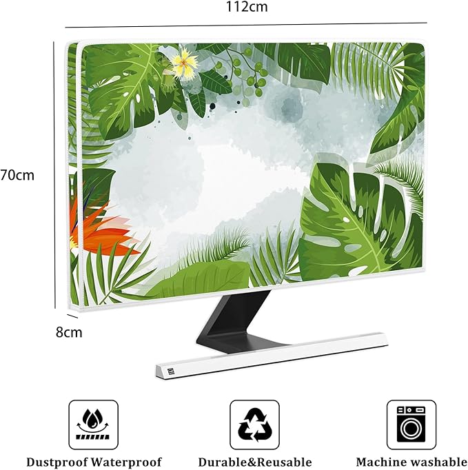 Watercolour Hawaii Plants Television Cover 45, 46, 47, 48 Inch Tropical Leaf Botanical Screen TV Accessories TVs LED LCD OLED Screen Decoration for Home Office Tablet LCD/LED/HD
