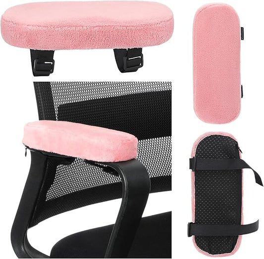 Threlaco 2 Pcs Office Chair Armrest Pads Soft Foam Office Chair Arm Covers Fluffy Flannel Gaming Armchair Armrest Cushion for Elbows and Forearms Support Pressure Relief (Pink)