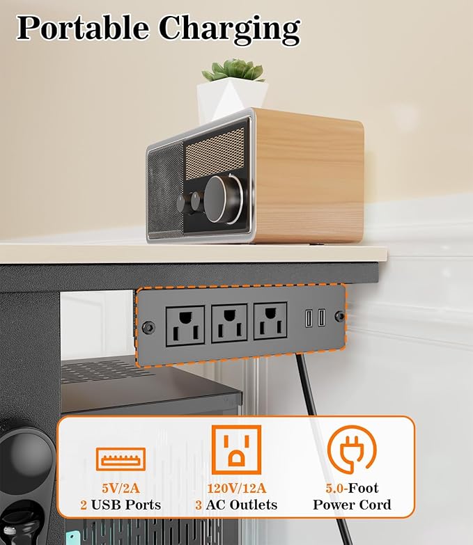 Computer Tower Stand with Charging Station & USB Ports - Adjustable Height PC Stand 2-Tier, Under Desk for ATX-Case with Wheels, CPU Holder for Office, Home, Gaming Room