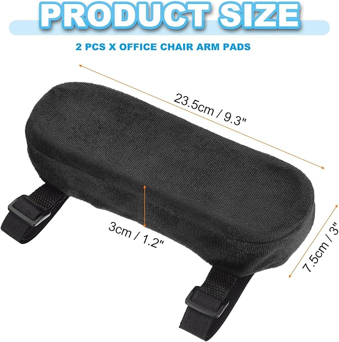 PATIKIL Office Chair Arm Pads, 2 pcs Office Chair Arm Cover Soft Office Chair Armrest Pads Memory Foam Cotton Removable Washable for Desk Computer Gaming, Black