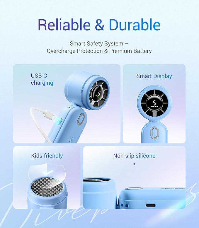Diveblues Handheld Fan, 30ft/s Mini Portable Turbo Fan [12H Max Cooling], 4000mAh Personal Fan with LED Display, 3-in-1 Hand Held/Neck/Desk Fan for Travel, Cruise, Disney Essentials
