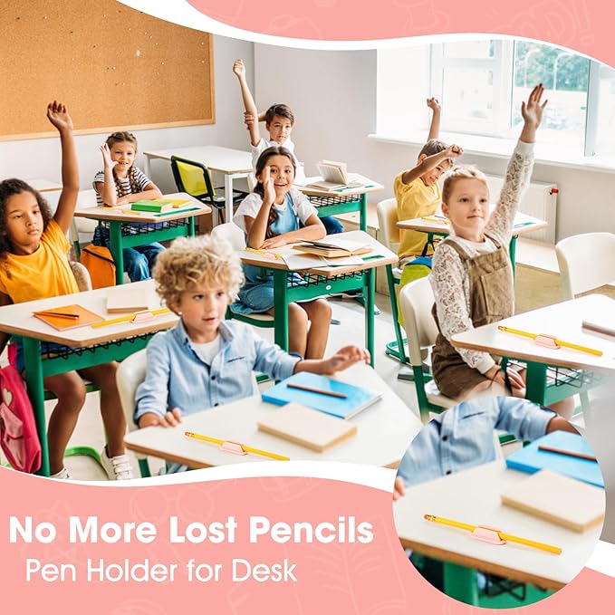 VZZNN 20 PCS Adhesive Pencil Holders for Desk, Silicone Pen Holder for Notebook Wall Clipboard, Durable Pencil Holder for Classroom School Office Home Teacher Student Supplies, Pink
