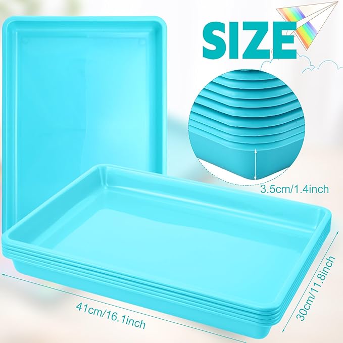 Hoteam 5 Pcs Paper Trays for Classroom Plastic Storage Bin Tray Bulk Stackable File Organizer for School Office Teacher Book Organization Supplies(Cambridge Blue,16.14 x 11.81 x 1.38 Inch)