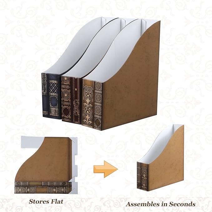 Geetery 6 Pcs File Magazine Organizer 3 x 11 x 12'' Vintage Decorative Classic Books Themed Magazine Holder Easy to Assemble Classic Books Rack File for Shelves Desk Home(Chic)