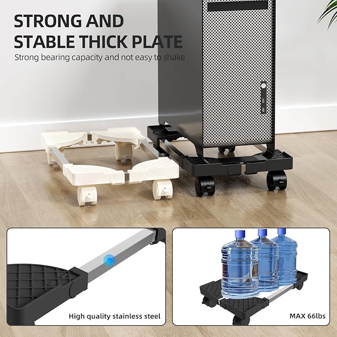 Computer Tower Stand, Adjustable Mobile CPU Stand Fits Most PC Tower, Desktop CPU Holder with 4 Rolling Caster Wheels, PC Floor Cart Riser Gaming Desk Accessories