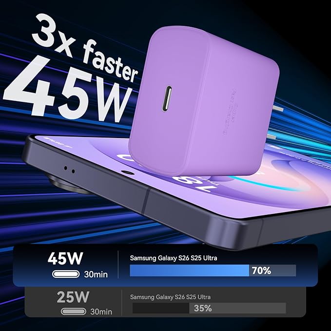 45W USB C Super Fast Charger Type C Charger Fast Charging Android Phone Charger Block with 10FT Type C Charging Cable for Samsung Galaxy S26 Ultra/S26/S26+/S25/S25 Ultra/S25+/S24 Ultra/S23 Ultra/S22