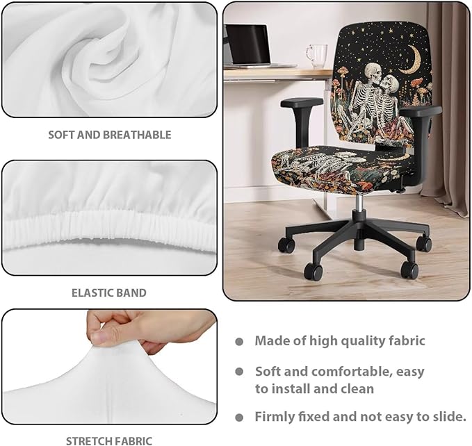 GLENLCWE Computer Office Chair Cover Protective Moon Skeleton Mushroom Standard Size Easy to Install Seat Cushion Split Protectors Stretch Decorative