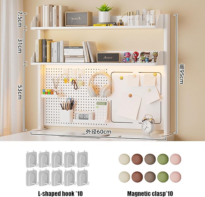 Clamp On Desk Organizer Shelf with Perforated Panels and Shelving Unit, Clamp-on Above or Under Desktop Storage Shelf for Office Home Dorm Desk