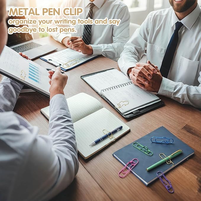 Paper Clip Pen Holder, 15 Pcs Colorful Metal Pen Clips for Notebook - Cute Pen Holder Clip, Papers Planner and Journal Accessories (Gold, Blue, Green, Purple, Rose Gold