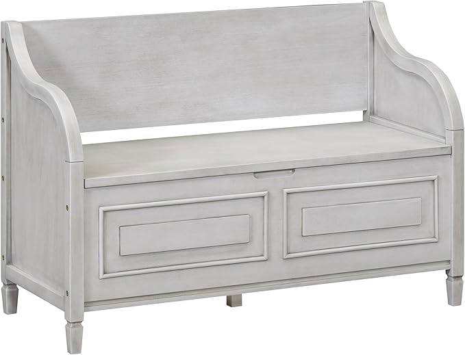SOFTSEA 41.9" Storage Bench with Back, Entryway Shoe Bench with Cushion & Lift Top Storage, Rustic Shoe Storage Cabinet with Cushioned Seat for Entryway, Bedroom, Living Room (Grey Wash)