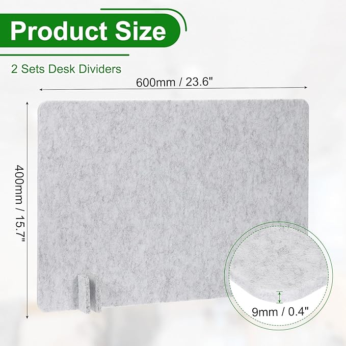 PATIKIL Desk Divider, 2 Set 24 x 16 Inch Acoustic Freestanding Desk Divider Desk Privacy Panel with 8 Pcs Support Feet for Library Office Workstation, Light Grey
