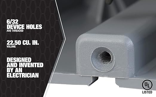 Southwire Device Box, 1 Gang, 22.5/Cu | Depth Adjustable | Heavy Duty 42lb | Gray | Pack of 2