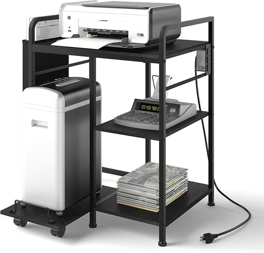 Sedegn Home Printer Stand with Charging Station, 24x18 Inches Stands for Large Printer, Printer Shredder Stand with Storage for Home Office, Table for Fax Machine/PC Tower (Black)