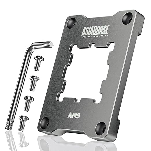 AsiaHorse AM5 CPU Contact Frame, 100% Flush Anti-Bending Secure Frame, High-Strength Metal Construction for AMD AM5 Motherboards (X670/B650), Enhances Cooling Efficiency, Includes 4 Screws &Hex Wrench