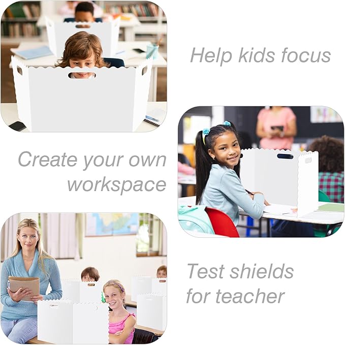 Whaline 24 Pcs Student Desk Privacy Boards White Classroom Desk Divider Shield Privacy Panel Folders Screen Partition for School Teacher Student Test Supplies