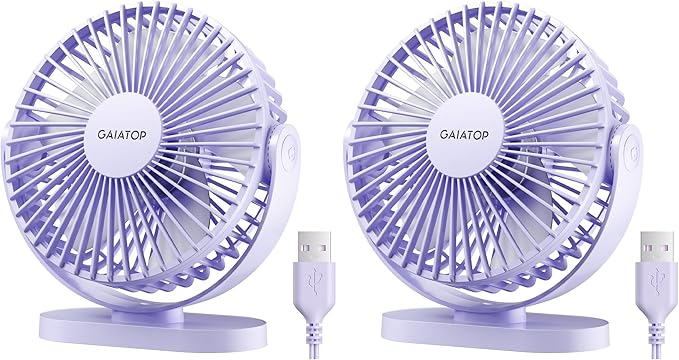 Gaiatop USB Desk Fan, 5.5 Inch Small Quiet Powerful 3 Speeds 90° Rotate, Personal Mini Portable Desktop Table Fans, Cooling for Home Office Car Travel Indoor Outdoor Pink (Pack of 2)