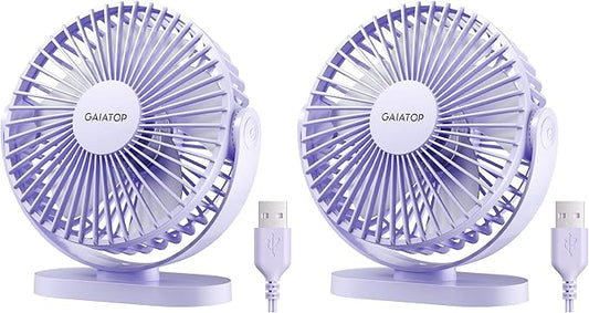 Gaiatop USB Desk Fan, 5.5 Inch Small Quiet Powerful 3 Speeds 90° Rotate, Personal Mini Portable Desktop Table Fans, Cooling for Home Office Car Travel Indoor Outdoor Pink (Pack of 2)