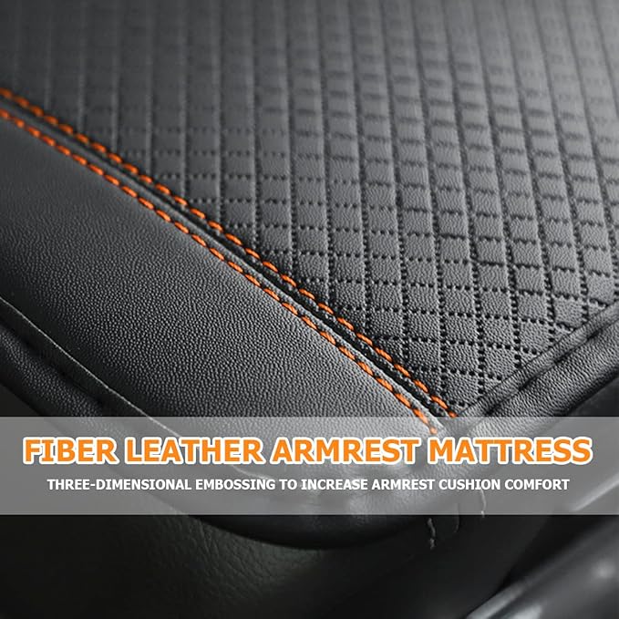 8sanlione Car Armrest Storage Box Mat, Fiber Leather Car Center Console Cover, Car Armrest Seat Box Cover Accessories Interior Protection for Most Vehicle, SUV, Truck, Car (Black/Orange)