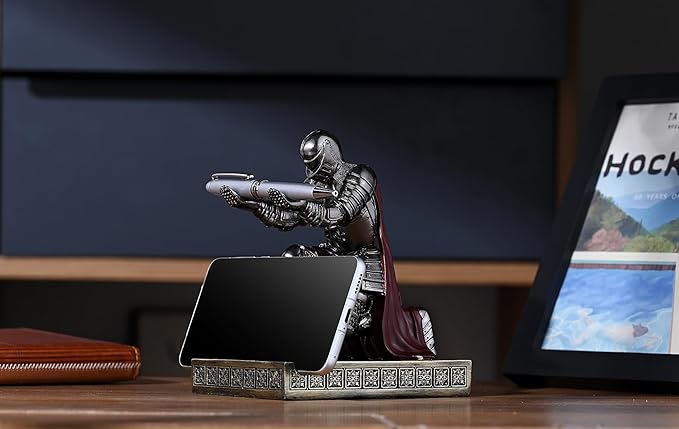 Windbreaker Soldier Knight Pen Holder Personalized Desk Accessory, Mobile Phone & Gaming Controller Holder, Device Stand Gift for Medieval Enthusiasts (Iron)