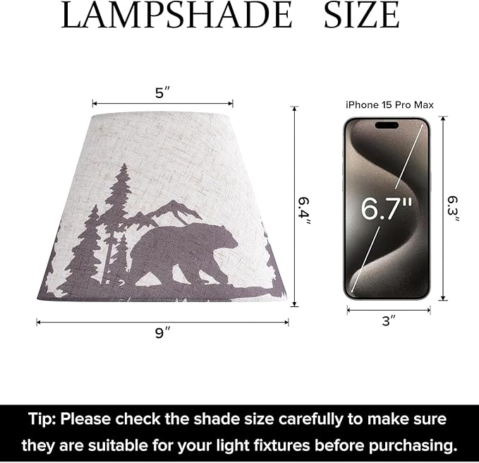 Small Animal Lamp Shades Set of 2 Bell-5"Top× 9" Bottom× 6.4" High (Clip-on/Spider Adapter) Bear Lampshades for Table Lamps, Bedside Lamps Replacemnt, Vintage Patterned Lamp Shade for Bedroom GO&SO